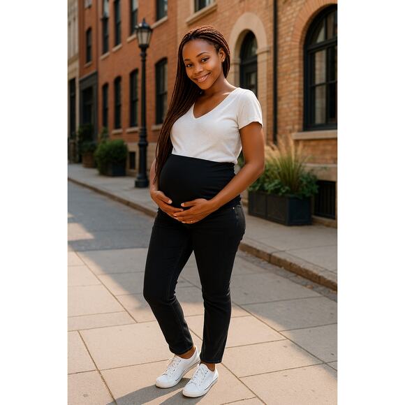 Good American Maternity Jeans 00 24 Over Belly Stretch Skinny Black Denim Crop - Picture 1 of 6